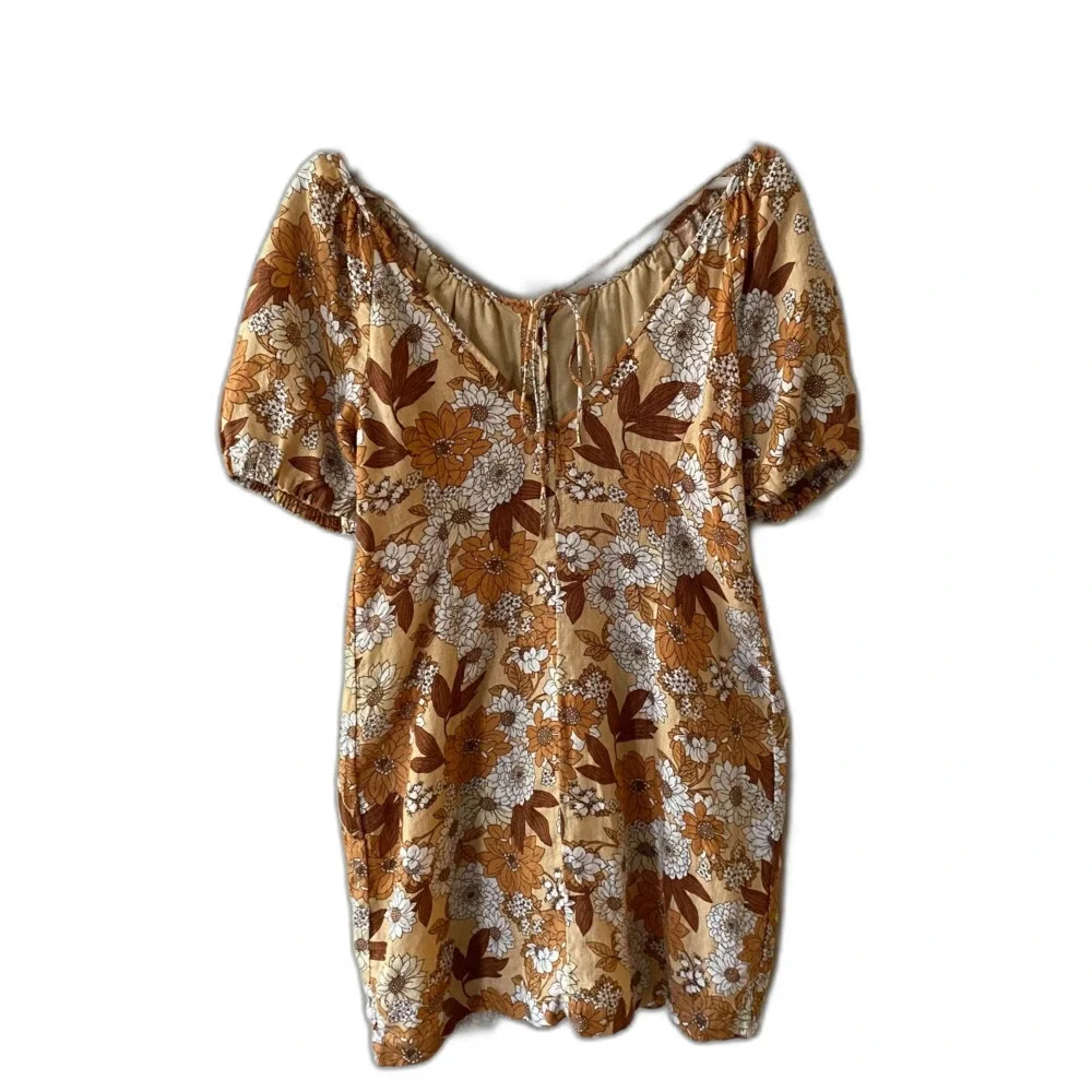 J. Crew Women's Sheath Floral Dress 4 Brown Orange Puff Sleeves Boho Cottagecore